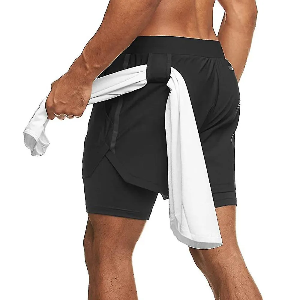 1 Pcs Men's 2-in-1 Workout Running Shorts Lightweight Gym Yoga Training Boxing Sports Short Pants With Towel Loop