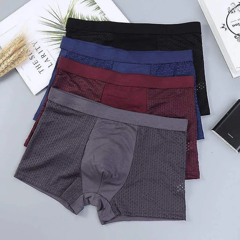 2024 Boxers Briefs Man Ice Silk Shorts Underpants Male Large Size Men's Mesh Panties Breathable Long Boxer For Men Underwear