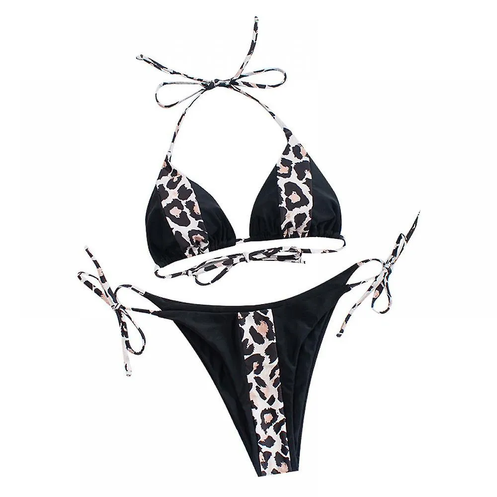 Bikini Leopard Print Color Matching Women's Split Swimsuit Erotogenic Triangle Halter Pleasantly Cool(s)