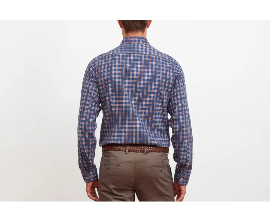 Blue flannel shirt with red checks - Straight collar - PAULIN II