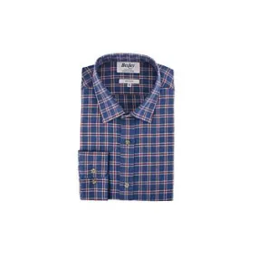 Blue flannel shirt with red checks - Straight collar - PAULIN II