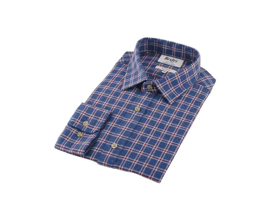 Blue flannel shirt with red checks - Straight collar - PAULIN II