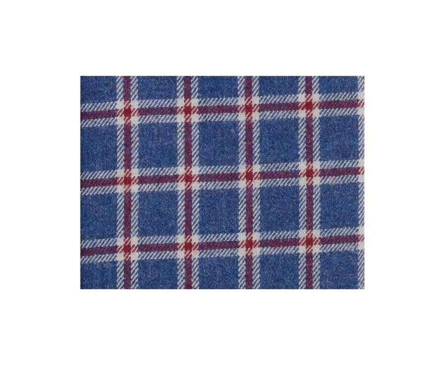 Blue flannel shirt with red checks - Straight collar - PAULIN II