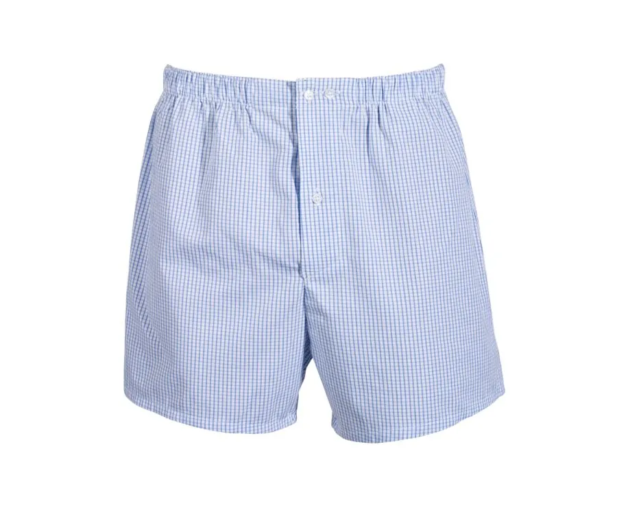 Box of 2 Plain Sky blue & white stripes / white & blue checked Men's boxer shorts - ELON