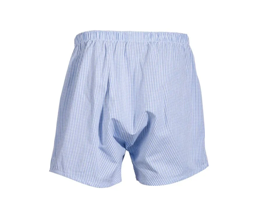 Box of 2 Plain Sky blue & white stripes / white & blue checked Men's boxer shorts - ELON