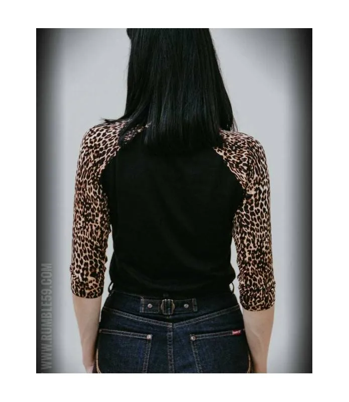 Camiseta chica manga rangla leopardo Femme Fatale Rockabilly Rumble59 RUM708