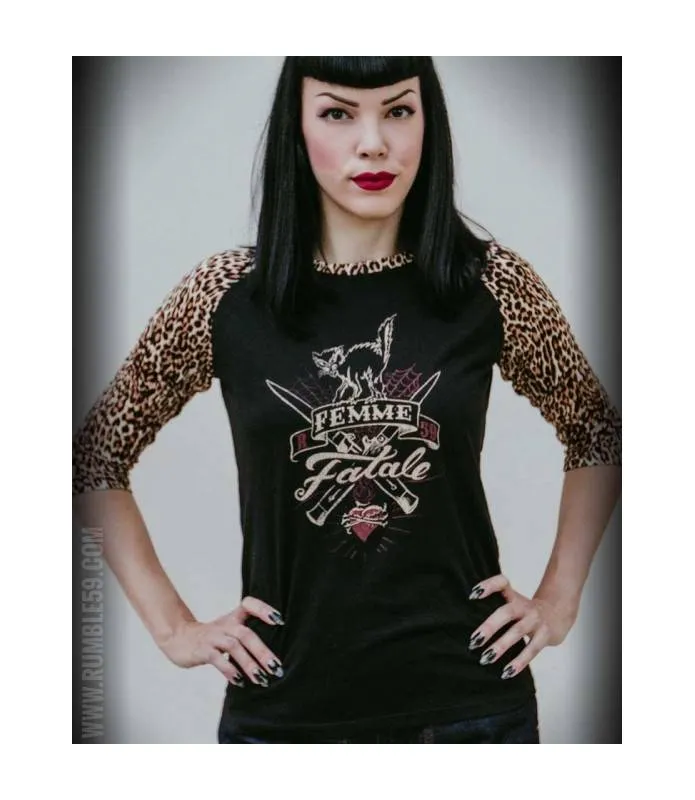 Camiseta chica manga rangla leopardo Femme Fatale Rockabilly Rumble59 RUM708