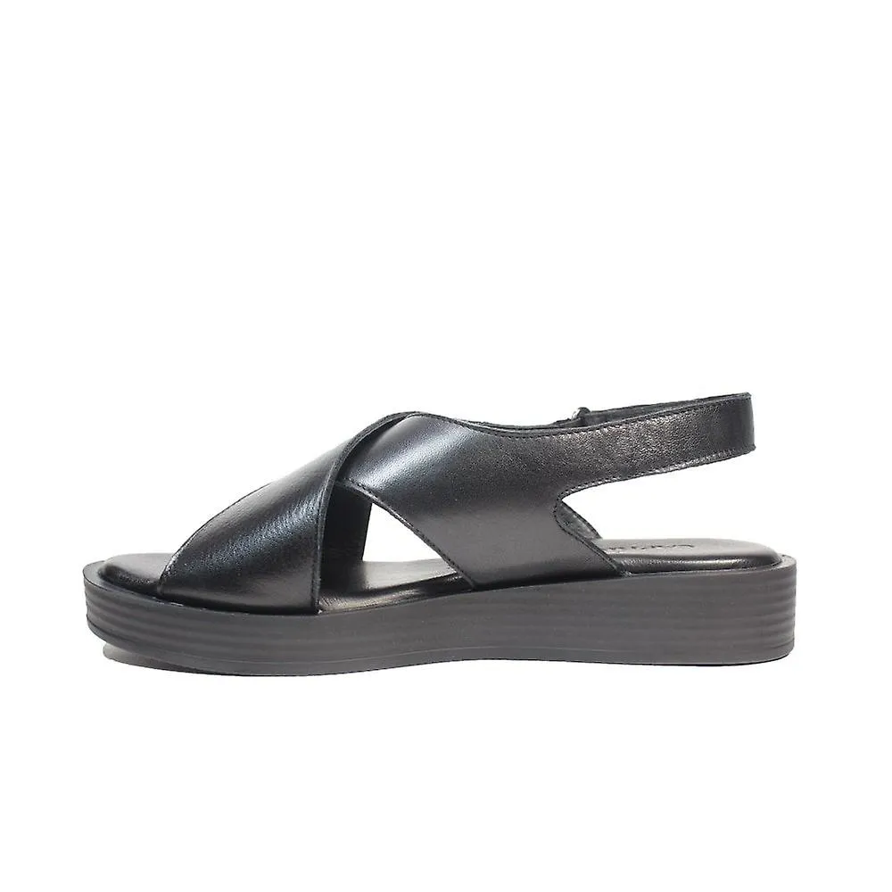 Capricho 28205-20 001 | Cuero negro | Sandalias de plataforma trasera para mujer