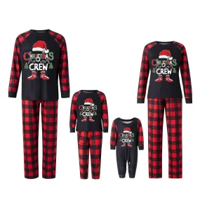 Christmas Family Matching Pajamas Set, Baby Romper/letter Christmas Hat Print Long Sleeve Tops + Plaid Pants Sleepwear Set