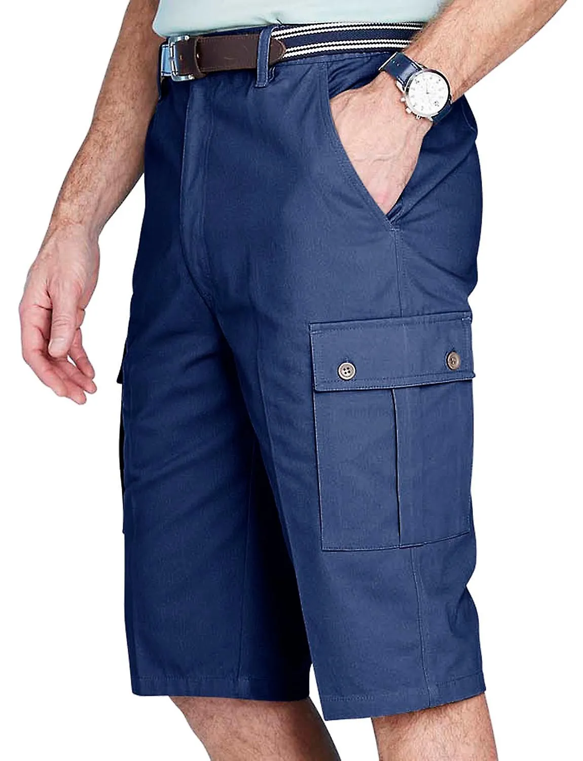 Chums | Mens | Longer Cargo Shorts with Side Elastication | Roomy Button Down Pocket