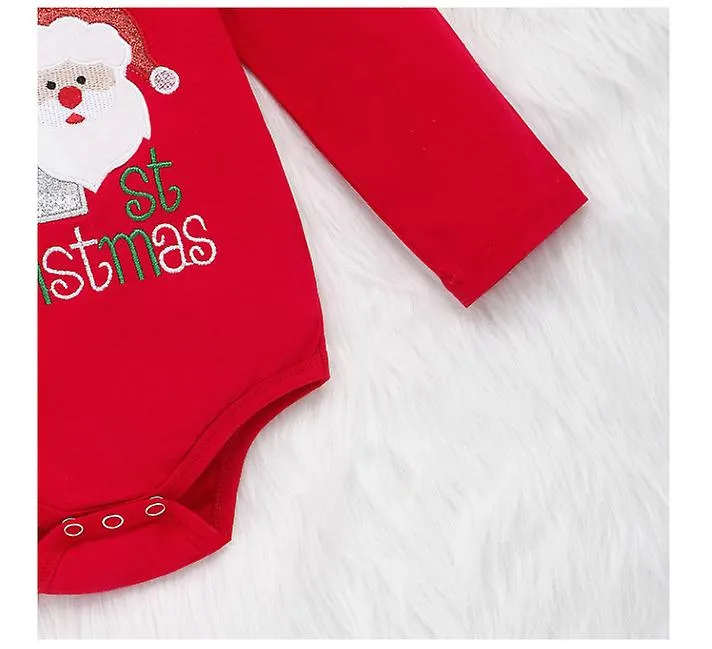 Dance Baby Boys Girls My 1st Christmas Santa Claus Rompers Bodysuit Pants With Hat Outfits(90cm)