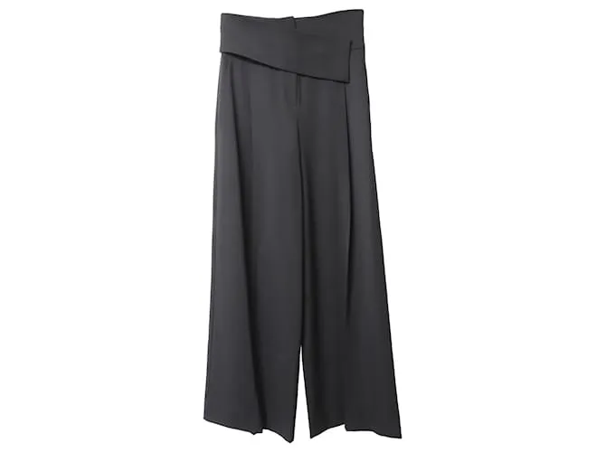 Emporio Armani Pantalones de pierna ancha con cinturilla asimétrica en algodón negro 