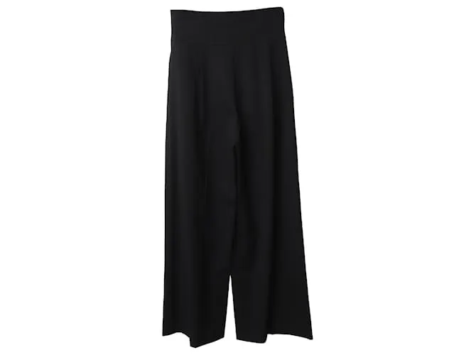 Emporio Armani Pantalones de pierna ancha con cinturilla asimétrica en algodón negro 