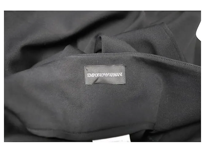 Emporio Armani Pantalones de pierna ancha con cinturilla asimétrica en algodón negro 