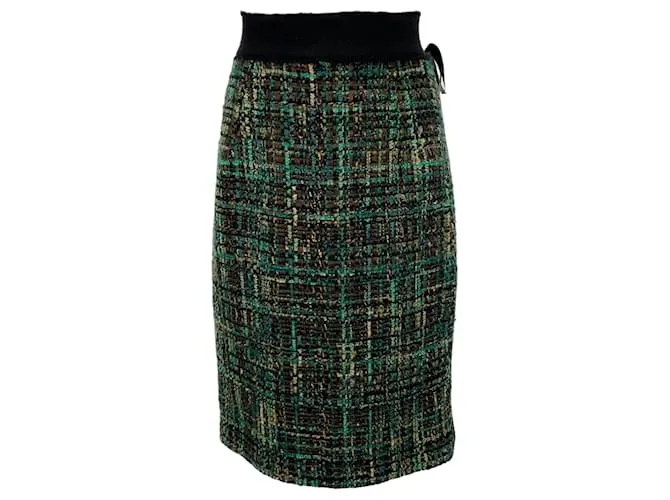 Falda de tweed Greed de Giambattista Valli con cinturilla de grosgrain deshilachada Verde 