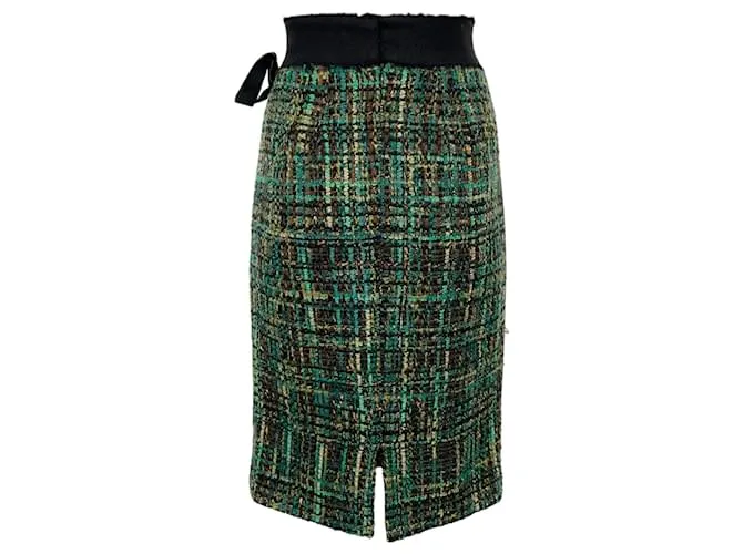 Falda de tweed Greed de Giambattista Valli con cinturilla de grosgrain deshilachada Verde 