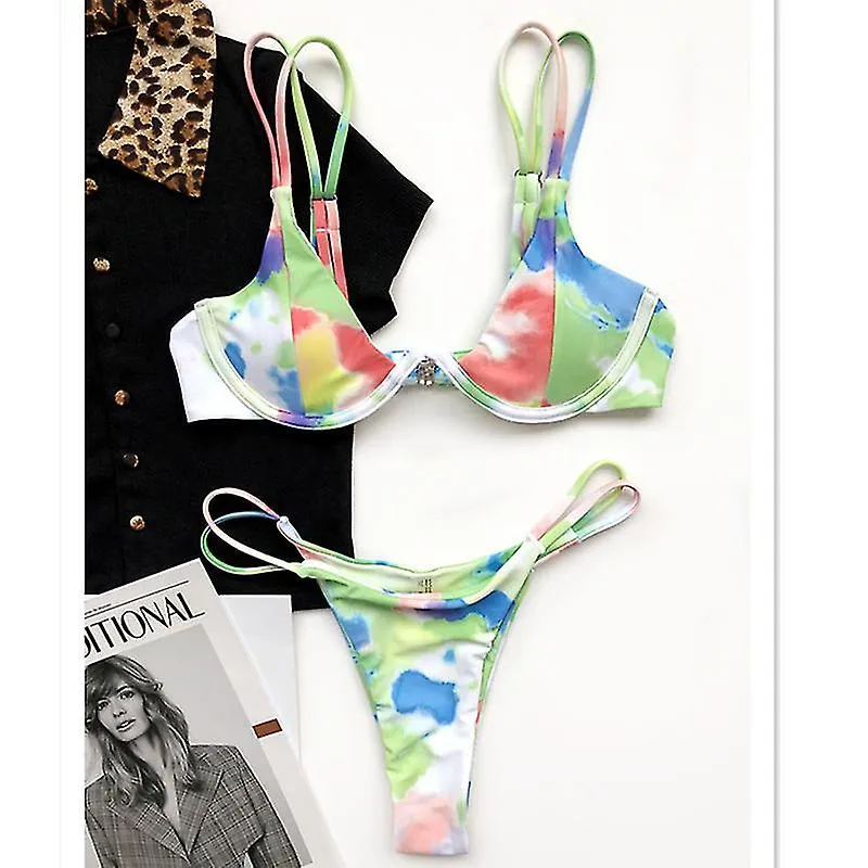 Las mujeres underwired Tie Dye Triangle Baño dos piezas traje de baño Bikini Set