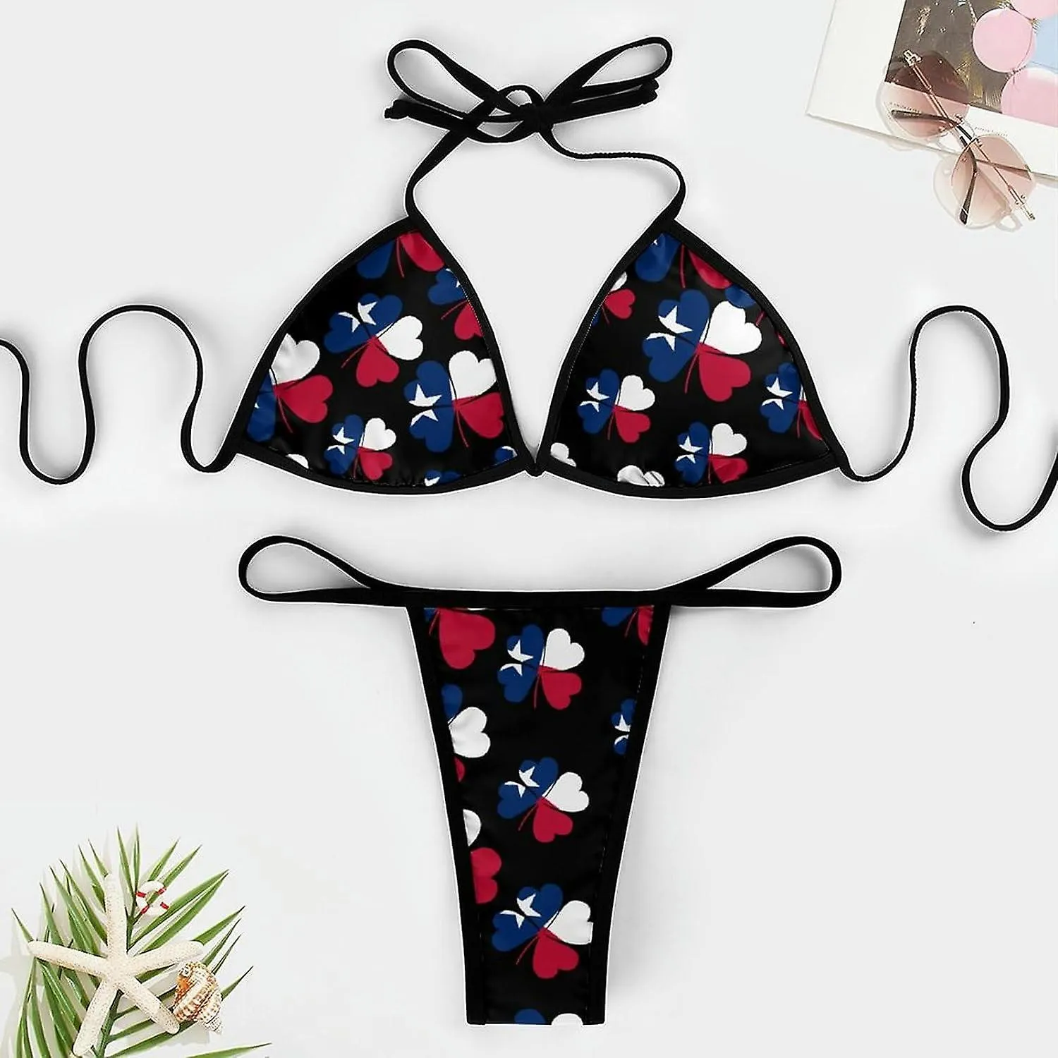 Luckey Four Leaf Clover Texas Flag Conjuntos de bikini para mujer Traje de baño de 2 piezas Traje de baño sexy Halter Triangle S