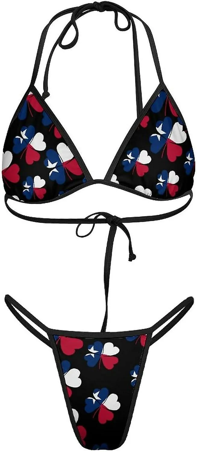 Luckey Four Leaf Clover Texas Flag Conjuntos de bikini para mujer Traje de baño de 2 piezas Traje de baño sexy Halter Triangle S