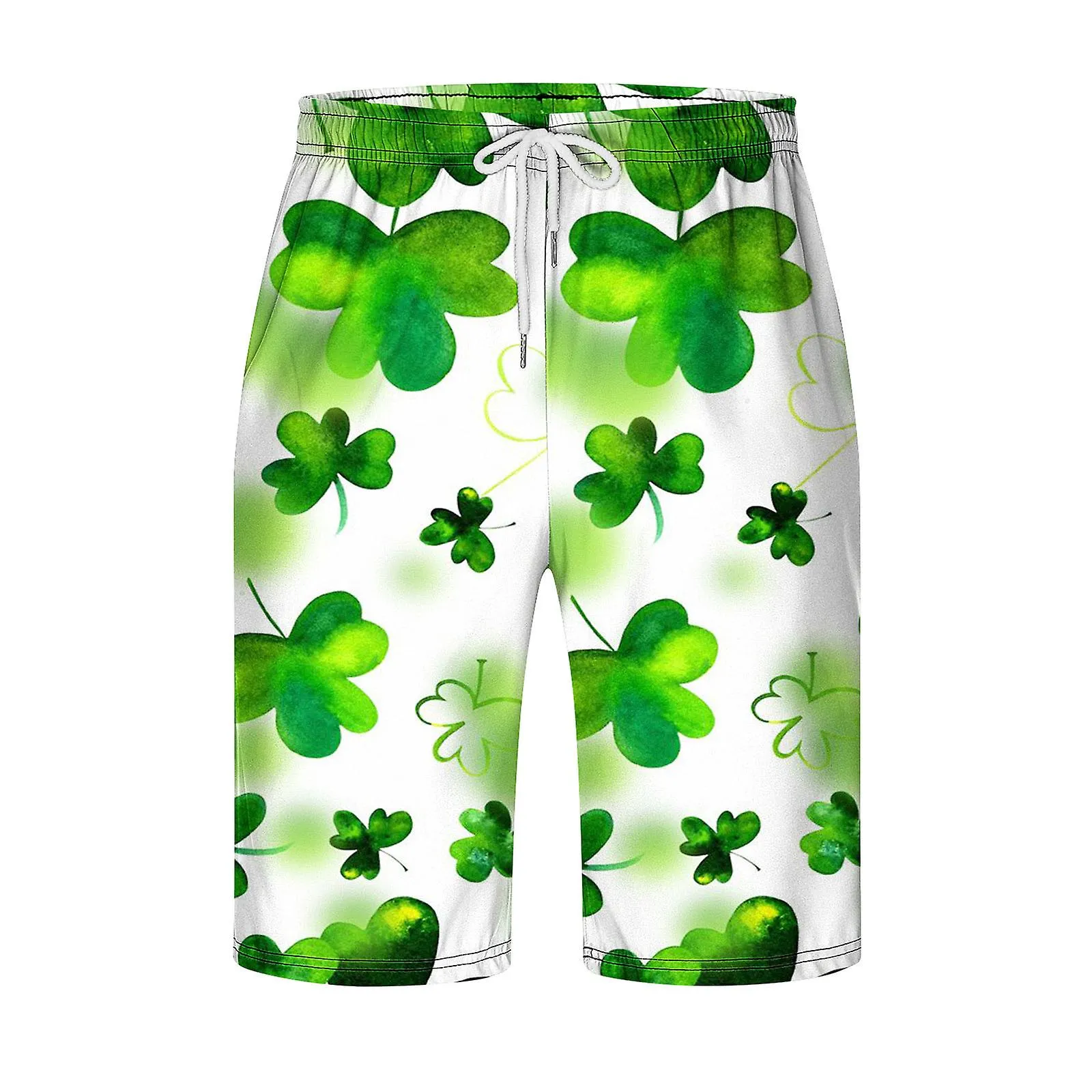 Men Casual Fashion St. Patrick's Day Print Shorts With Pockets Elastic Waist Beach Pants FAN0359