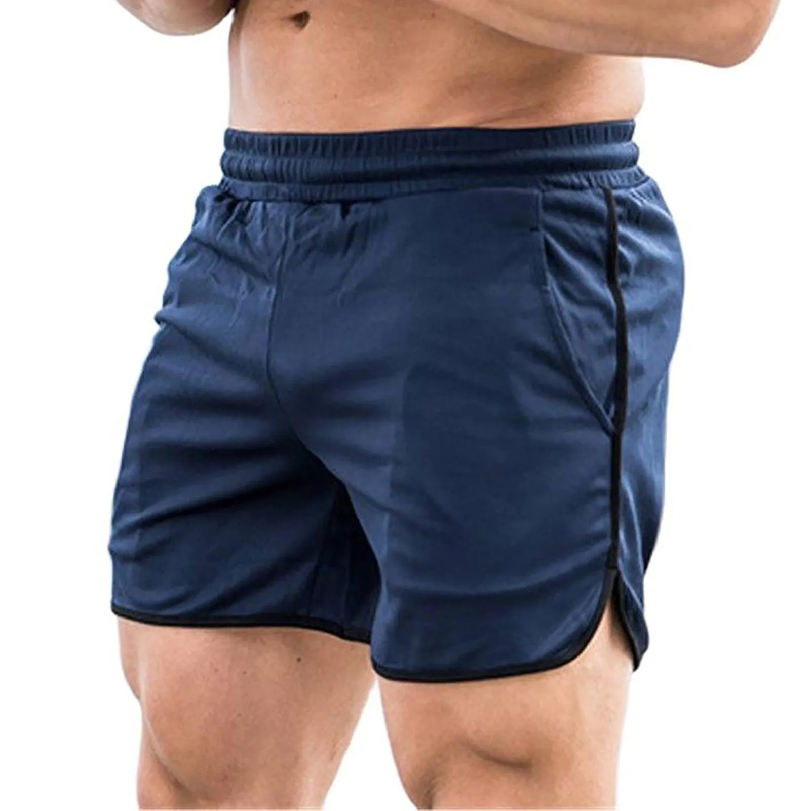 Men's Quick Dry Athletic Sports Shorts | Navy Blue Mesh Fabric Workout Running Short | Drawstring Closure | Size M