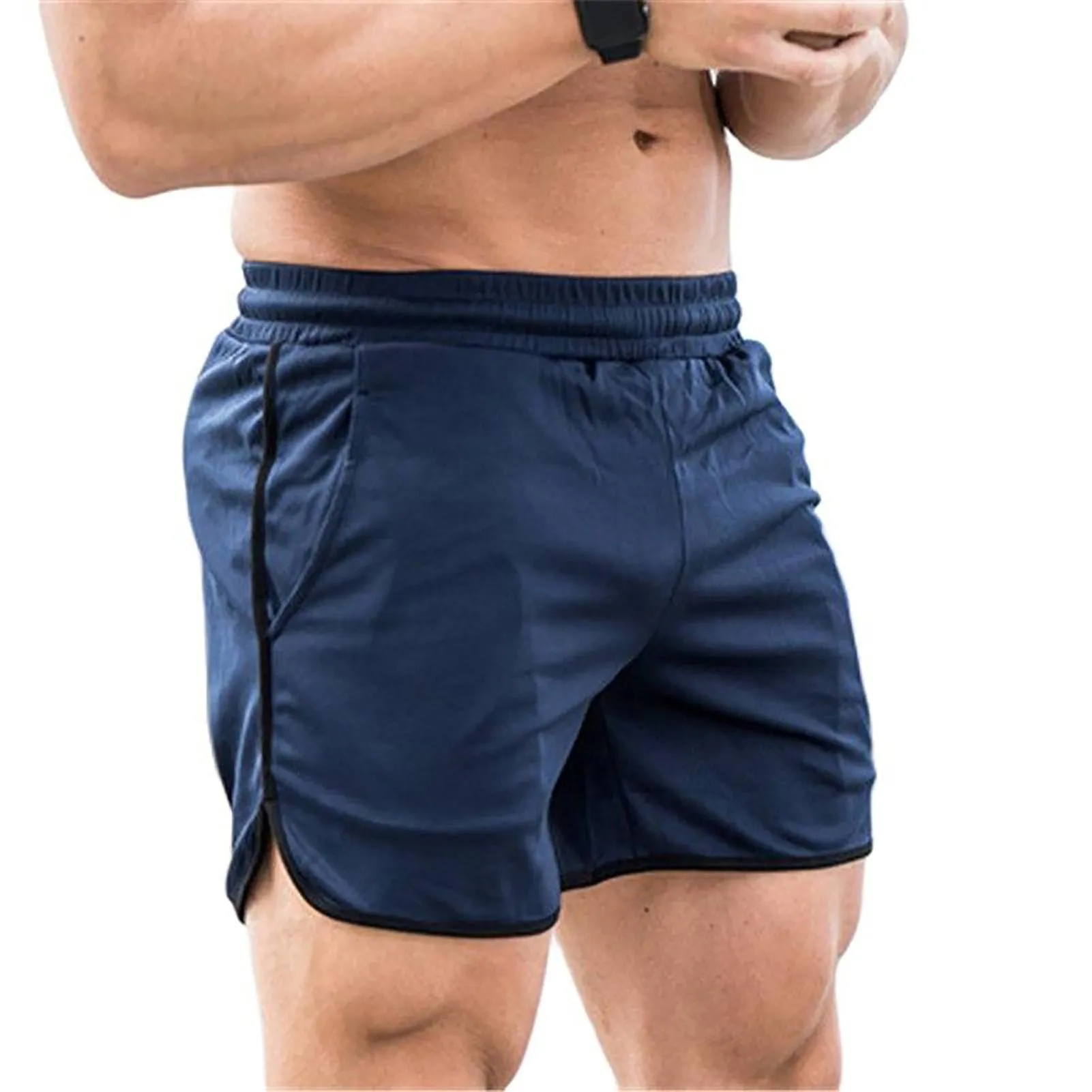 Men's Quick Dry Athletic Sports Shorts | Navy Blue Mesh Fabric Workout Running Short | Drawstring Closure | Size M