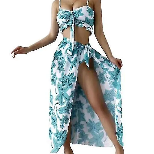 New botanical print bikini three-piece swimming costume