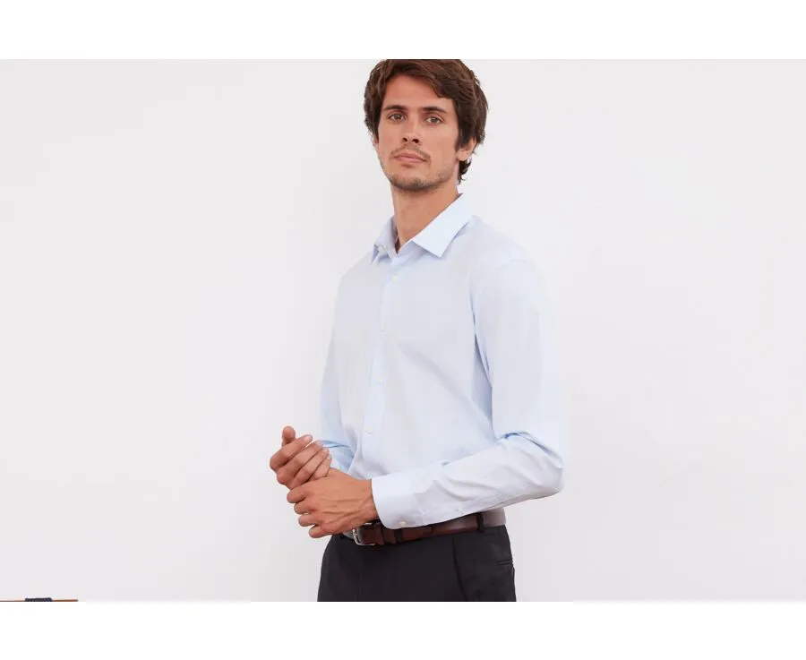 Pale Blue Poplin Cotton Shirt - Straight collar - LOUIS CLASSIC