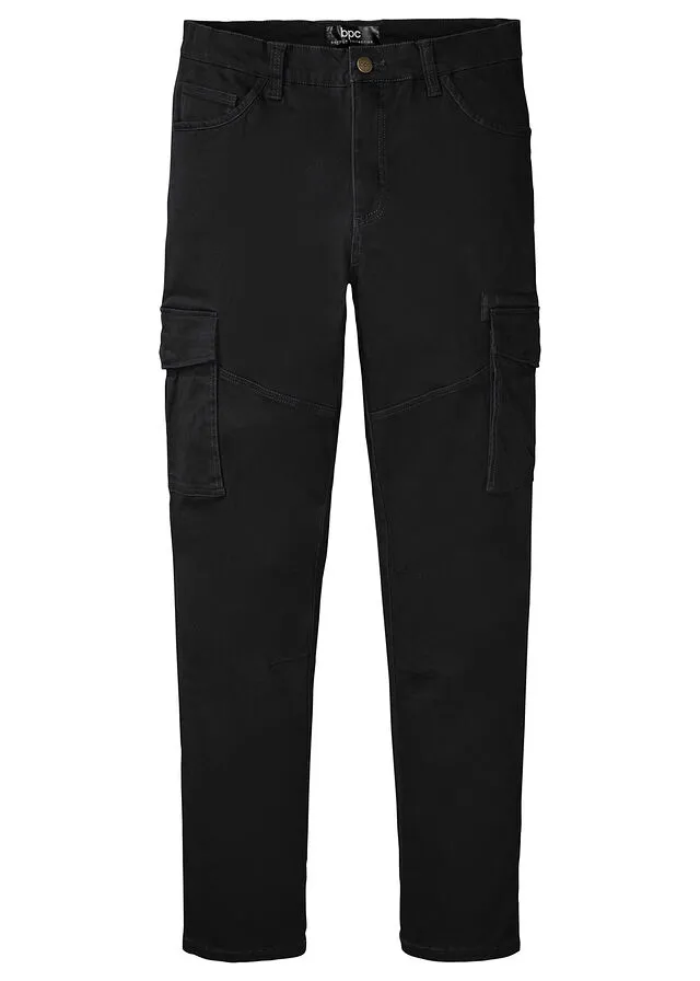 Pantalón cargo elástico, slim fit, corte recto Negro