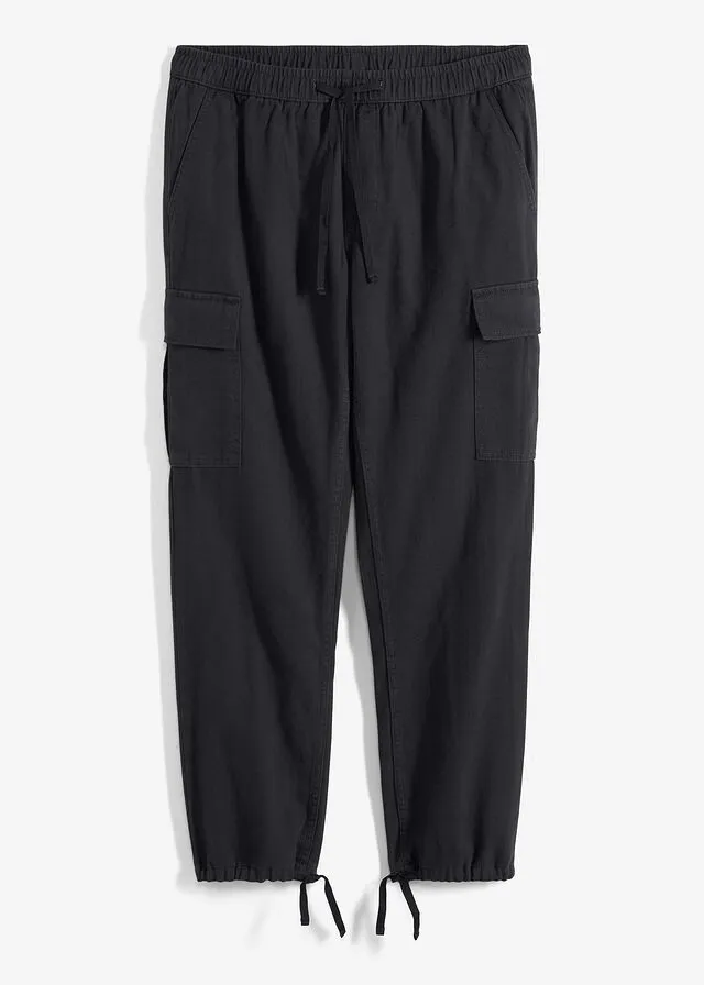 Pantalón térmico holgado con bolsillos tipo cargo y corte recto Negro