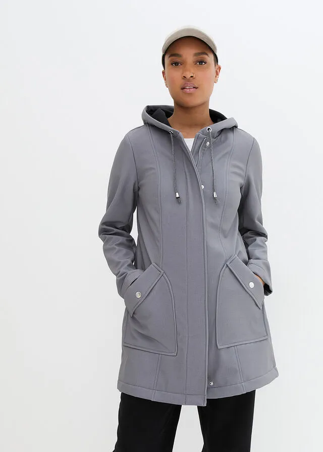 Parka de softshell con capucha Gris humo/blanco/negro jaspeado