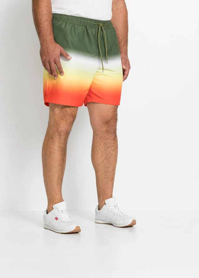 Shorts playeros con degradado de color de poliéster reciclado Verde caqui oscuro estampado