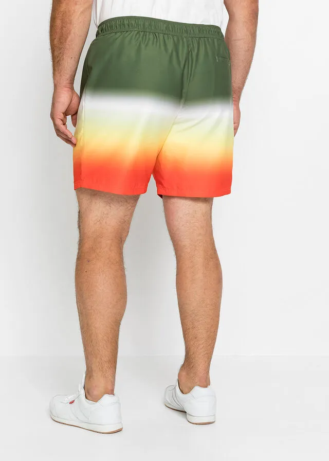 Shorts playeros con degradado de color de poliéster reciclado Verde caqui oscuro estampado