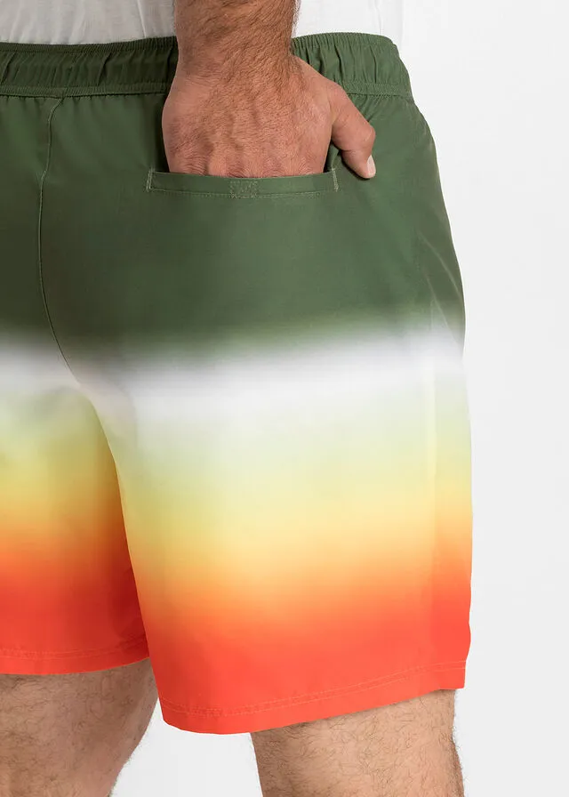 Shorts playeros con degradado de color de poliéster reciclado Verde caqui oscuro estampado