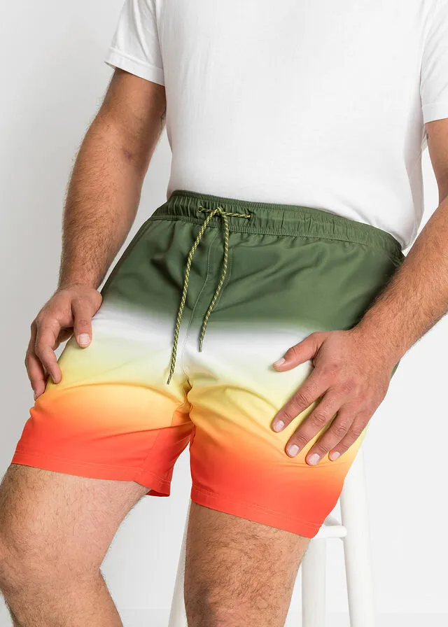 Shorts playeros con degradado de color de poliéster reciclado Verde caqui oscuro estampado