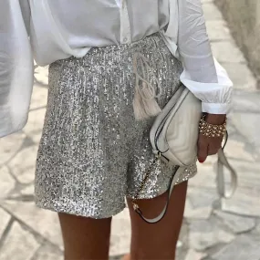 Summer Sequin Shorts for Women - High Waist Casual A-Line Hot Pants, Sparkly Clubwear Night-Out Skorts