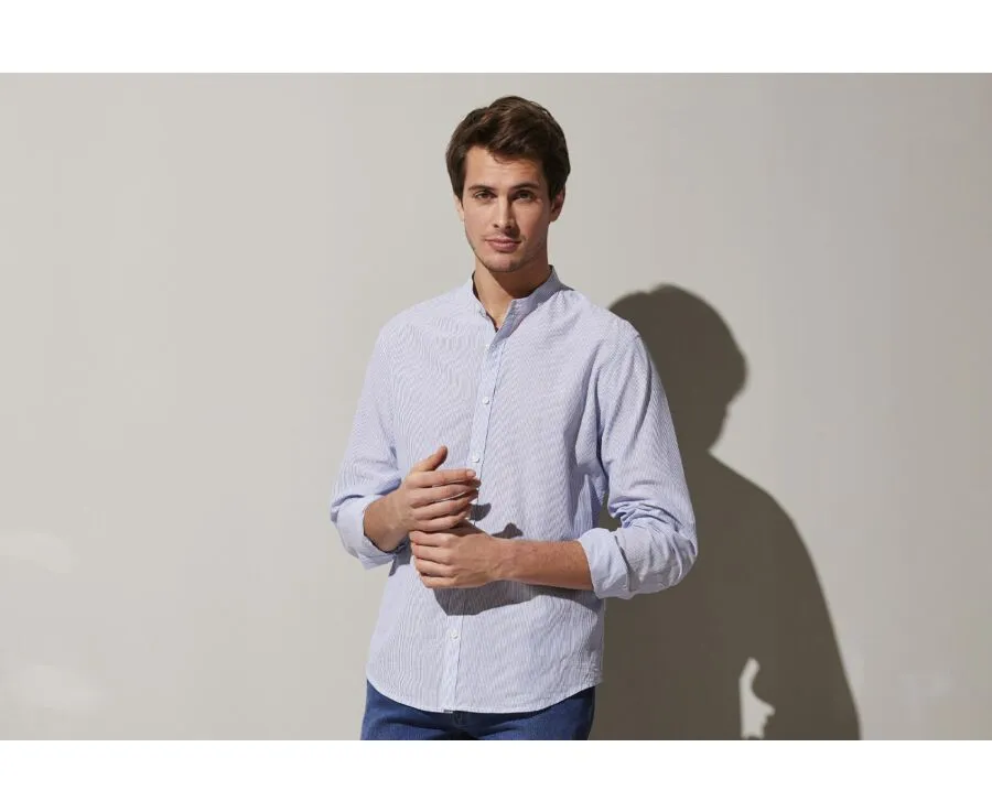 Thin dark blue and white stripes seersucker shirt - COLBERT