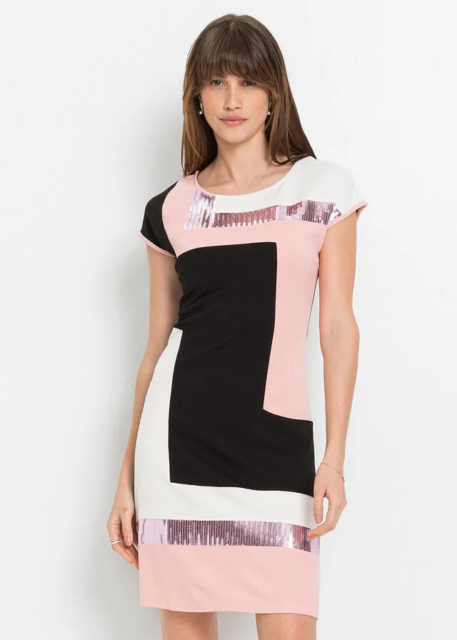 Vestido Negro/rosa/crema