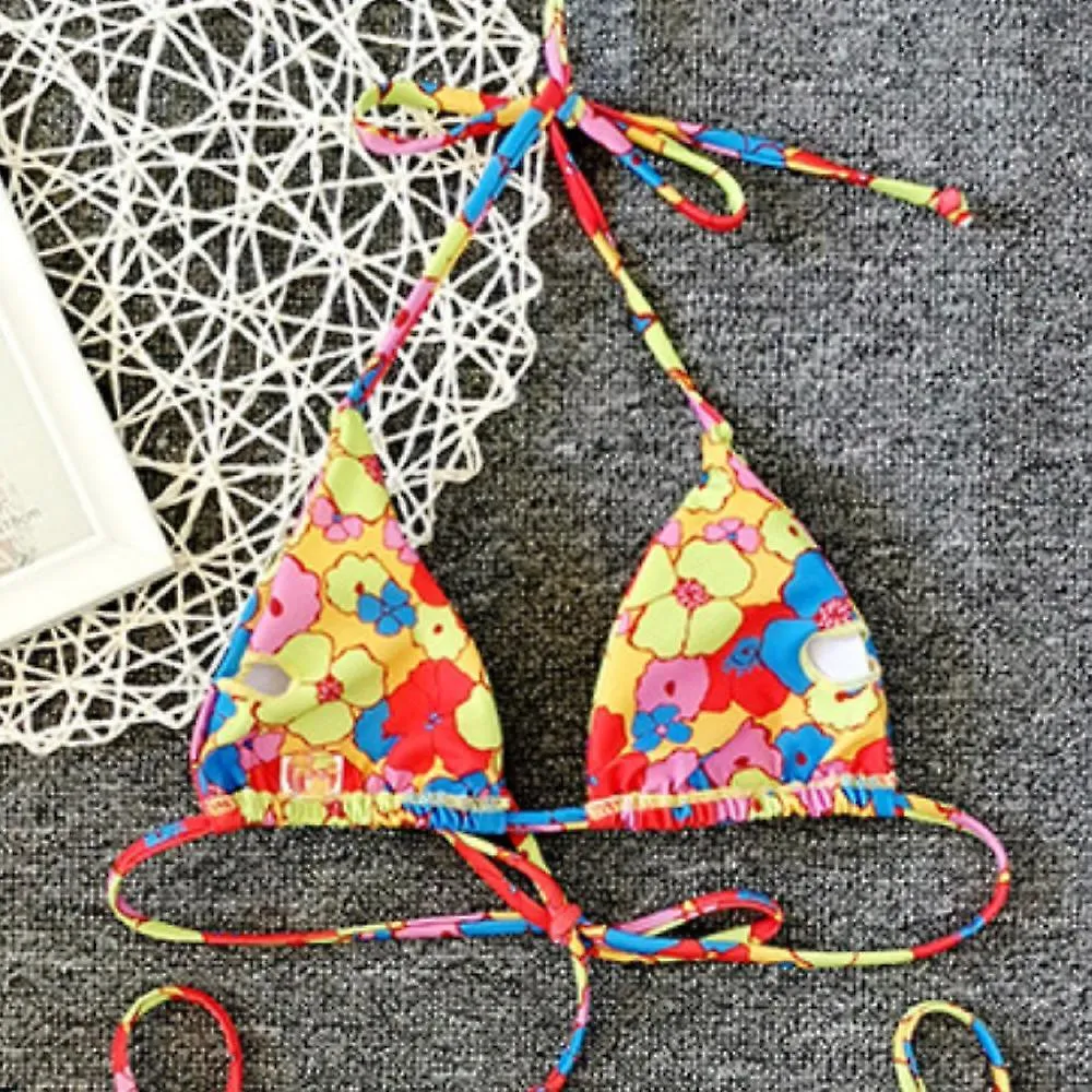 Women's Sexy Split Swimwear, Digitally Printed Backless Bikini with Small Floral Flowers, Colorful (M)