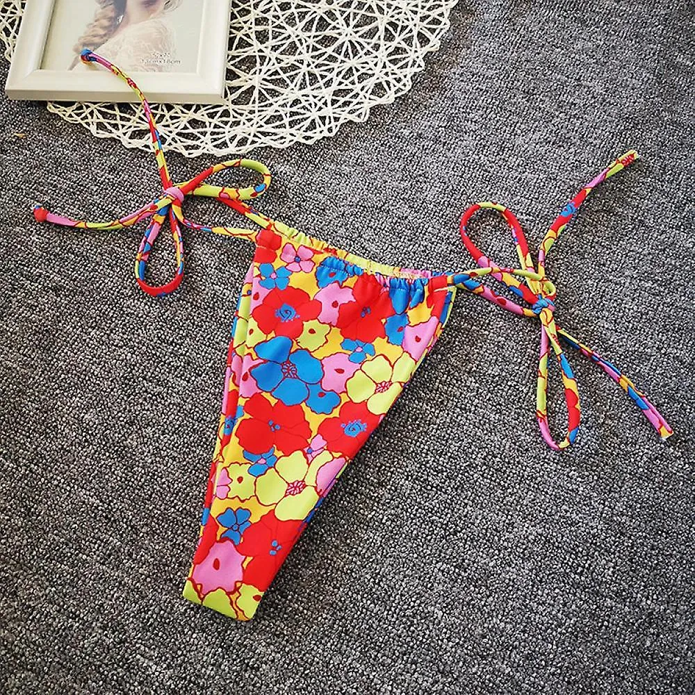 Women's Sexy Split Swimwear, Digitally Printed Backless Bikini with Small Floral Flowers, Colorful (M)