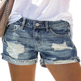 Womens Ripped Denim Shorts Jeans Hot Pants Distressed Frayed Short Pants