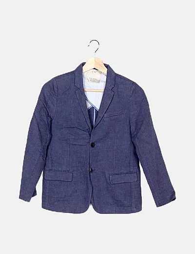 Zara Blazer azul marina combinada lino