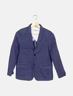 Zara Blazer azul marina combinada lino