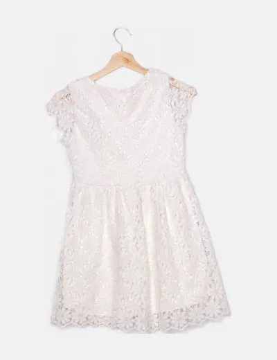 Zara Vestido blanco texturizado