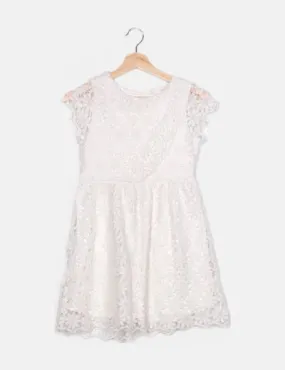 Zara Vestido blanco texturizado